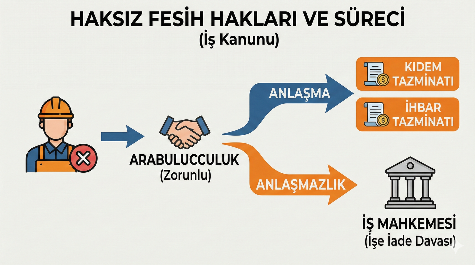 İşten haksız yere mi çıkarıldınız? Haksız fesih tazminatı, kıdem tazminatı hesaplama ve işe iade davası şartlarını öğrenin. Hukuki haklarınız için okuyun.