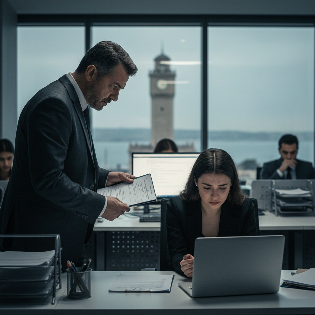 İzmir'de mobbing mağduru bir işçiye yasal haklarını anlatan Brand Legal avukatı.