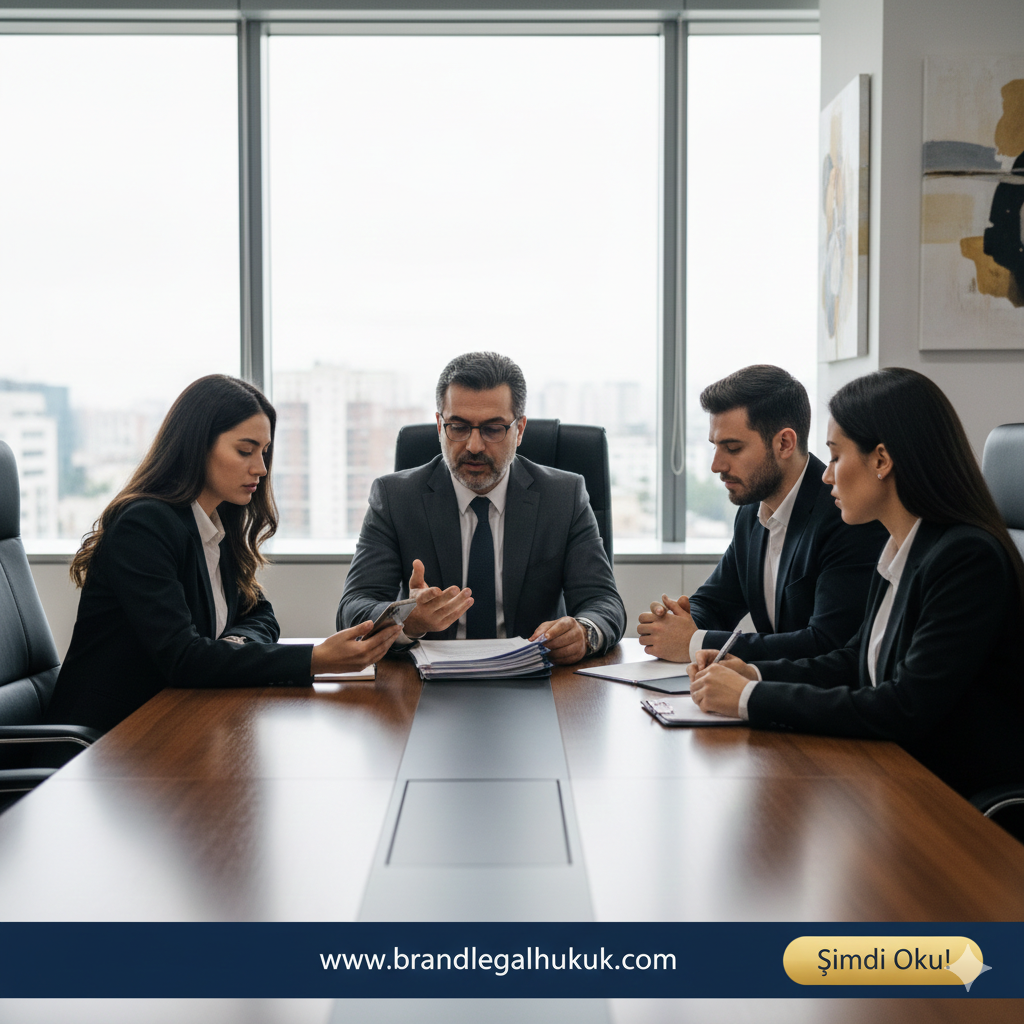 İş hukuku danışmanlığı yapan avukatlar ve toplantı halindeki müvekkiller.